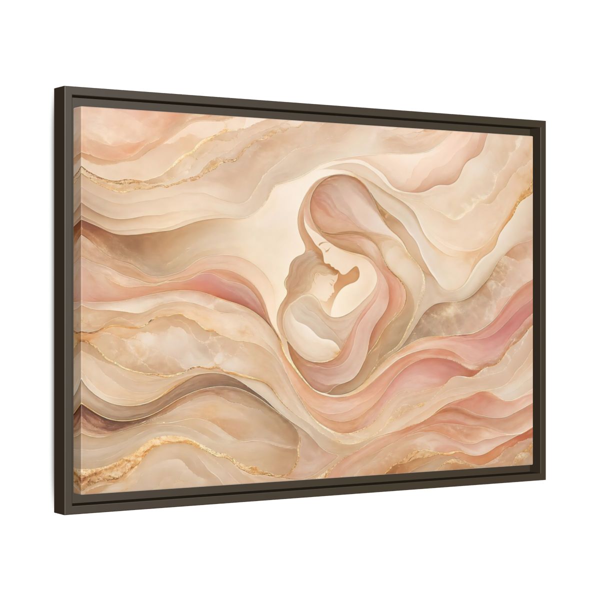 Side Mockup 11. Abstract Mother And Child Blush Gold Abstract shown as stretched canvas wall art