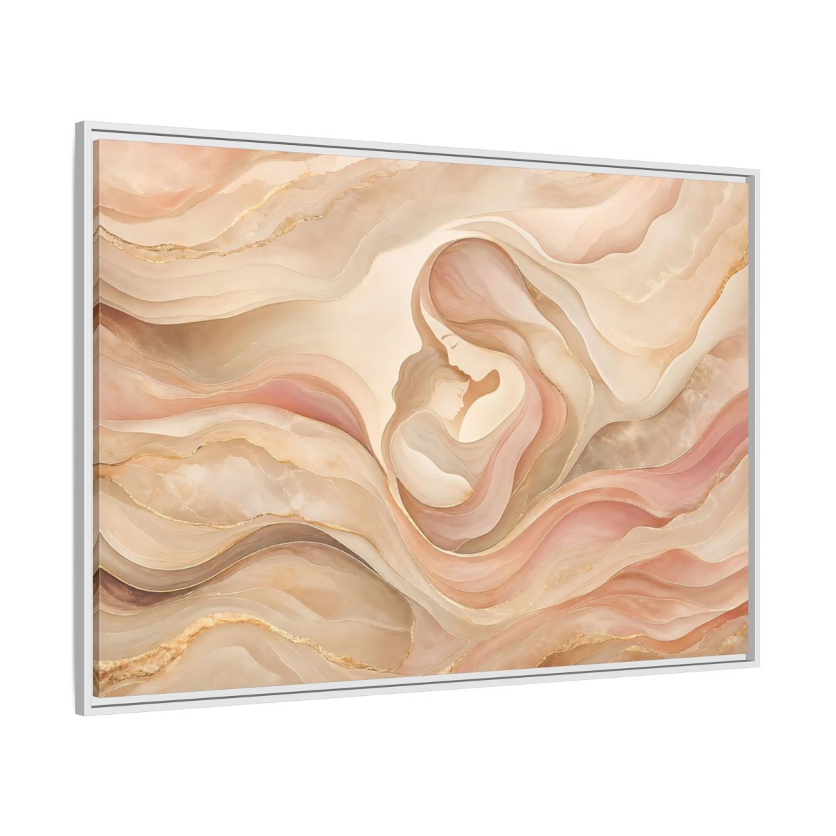 Side Mockup 7. Abstract Mother And Child Blush Gold Abstract shown as stretched canvas wall art