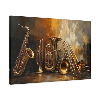 Main Mockup. Abstract Musical Instruments Gold And Black shown as canvas print