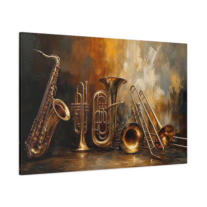 Side Mockup 1. Abstract Musical Instruments Gold And Black shown as canvas print