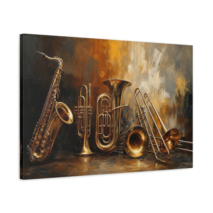 Side Mockup 2. Abstract Musical Instruments Gold And Black shown as canvas print