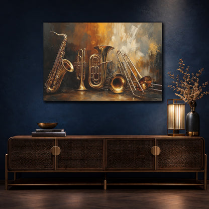 Mockup 4. Abstract Musical Instruments Gold And Black shown as canvas print
