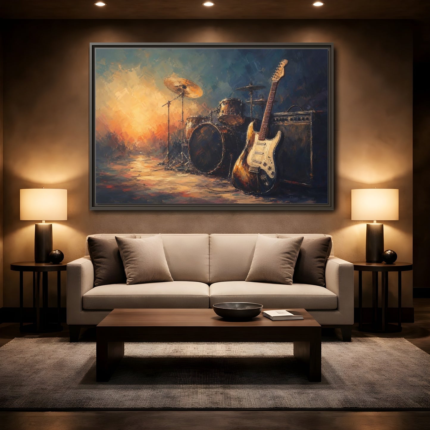 Mockup 2. Abstract Musical Instruments Music Instruments Abstract shown as framed canvas print