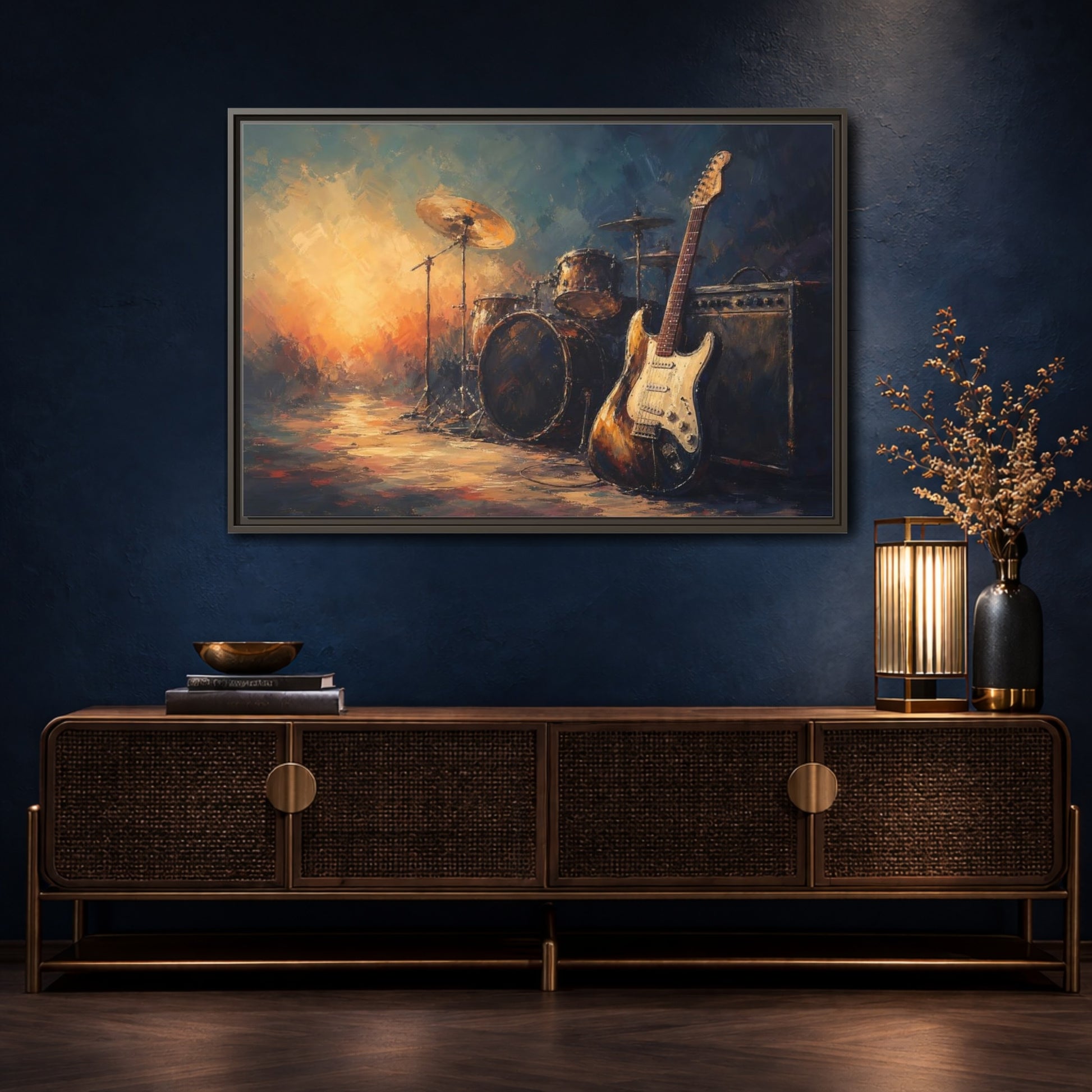 Mockup 4. Abstract Musical Instruments Music Instruments Abstract shown as framed canvas print