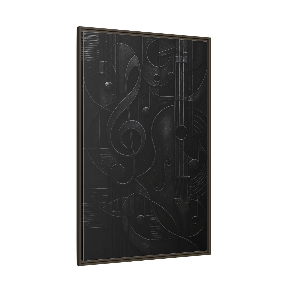 Side Mockup 8. Abstract Musical Symbols Black Musical Art shown as stretched canvas wall art