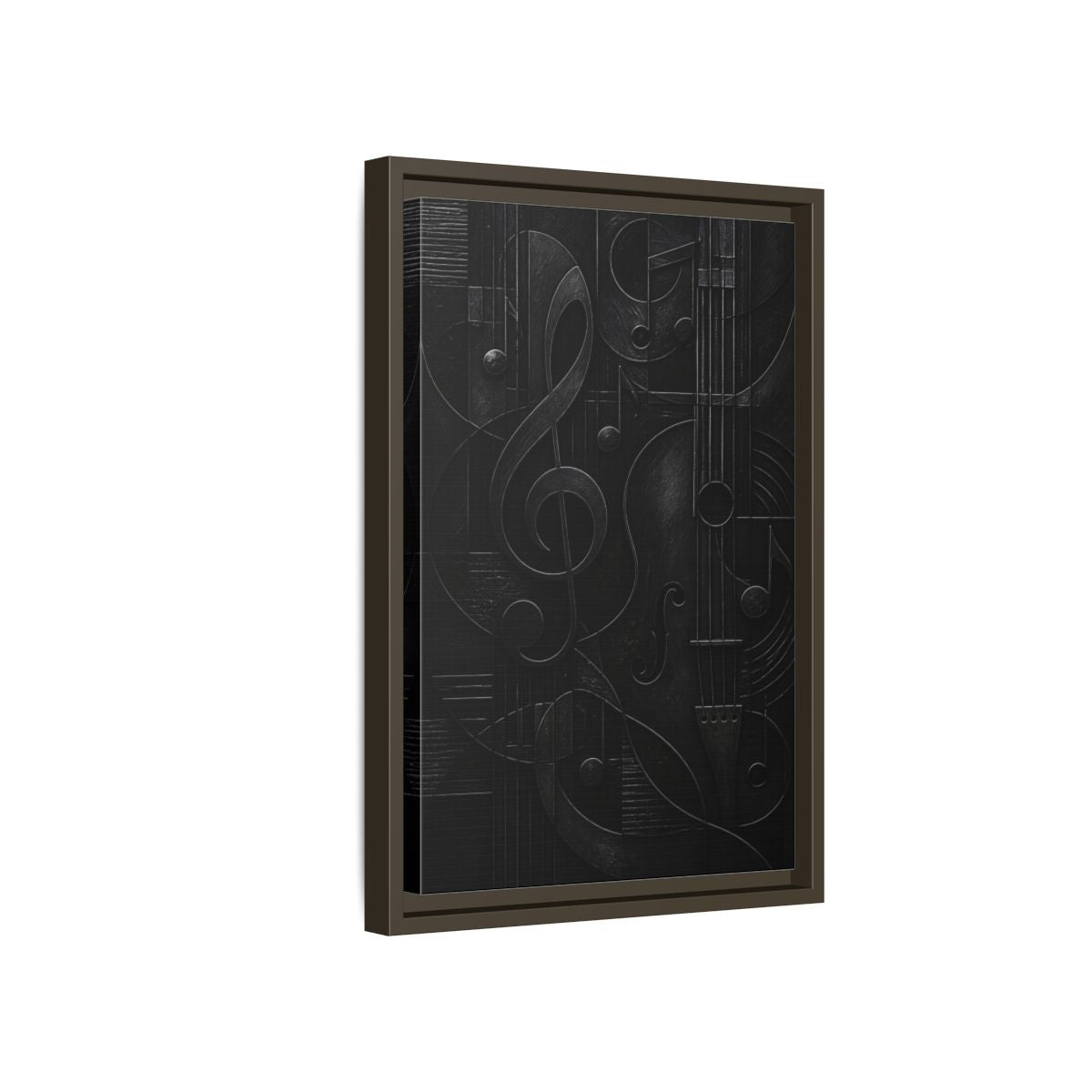 Side Mockup 5. Abstract Musical Symbols Black Musical Art shown as stretched canvas wall art