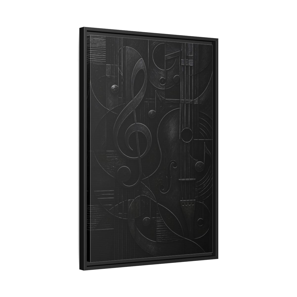 Side Mockup 14. Abstract Musical Symbols Black Musical Art shown as stretched canvas wall art