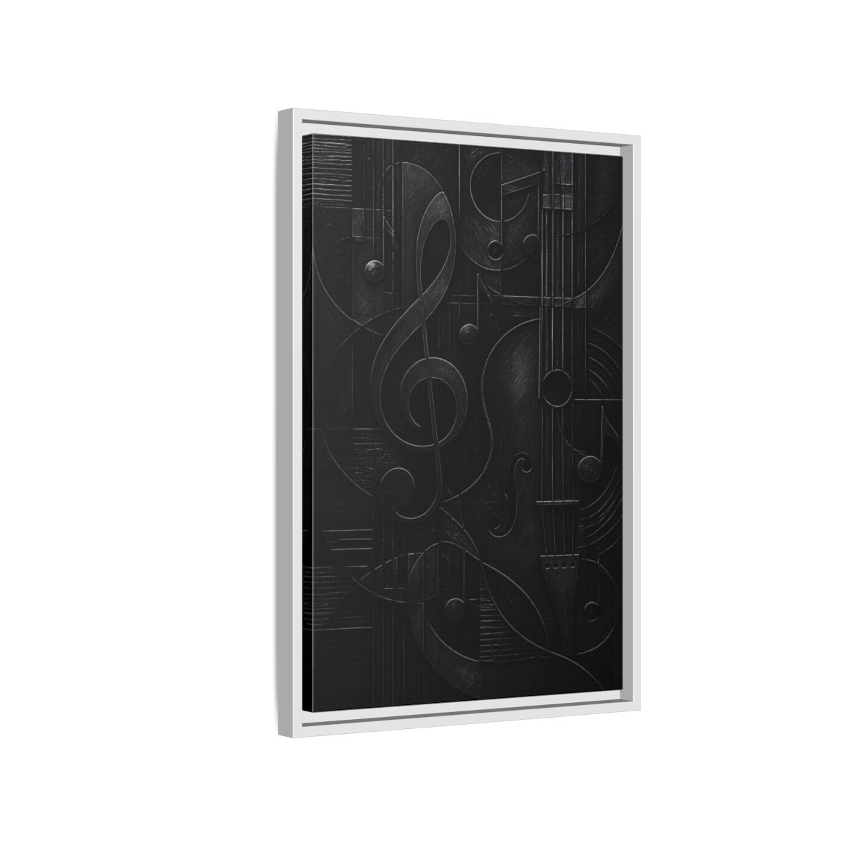 Side Mockup 1. Abstract Musical Symbols Black Musical Art shown as stretched canvas wall art