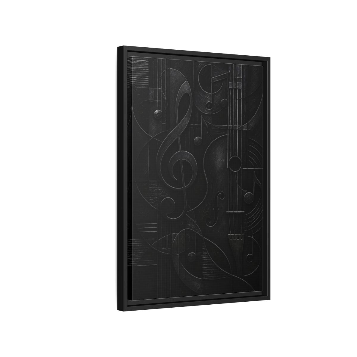 Side Mockup 3. Abstract Musical Symbols Black Musical Art shown as stretched canvas wall art