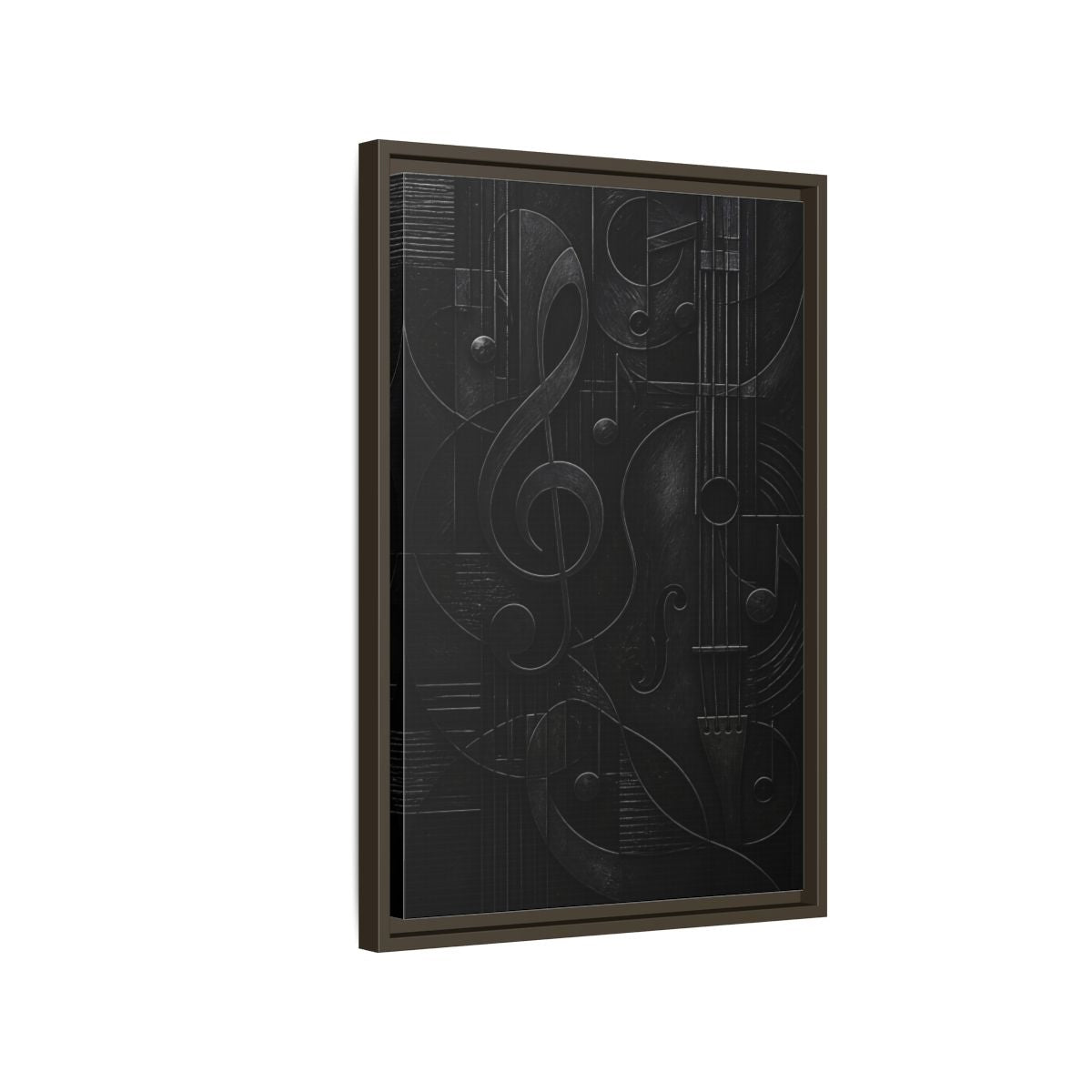 Side Mockup 2. Abstract Musical Symbols Black Musical Art shown as stretched canvas wall art