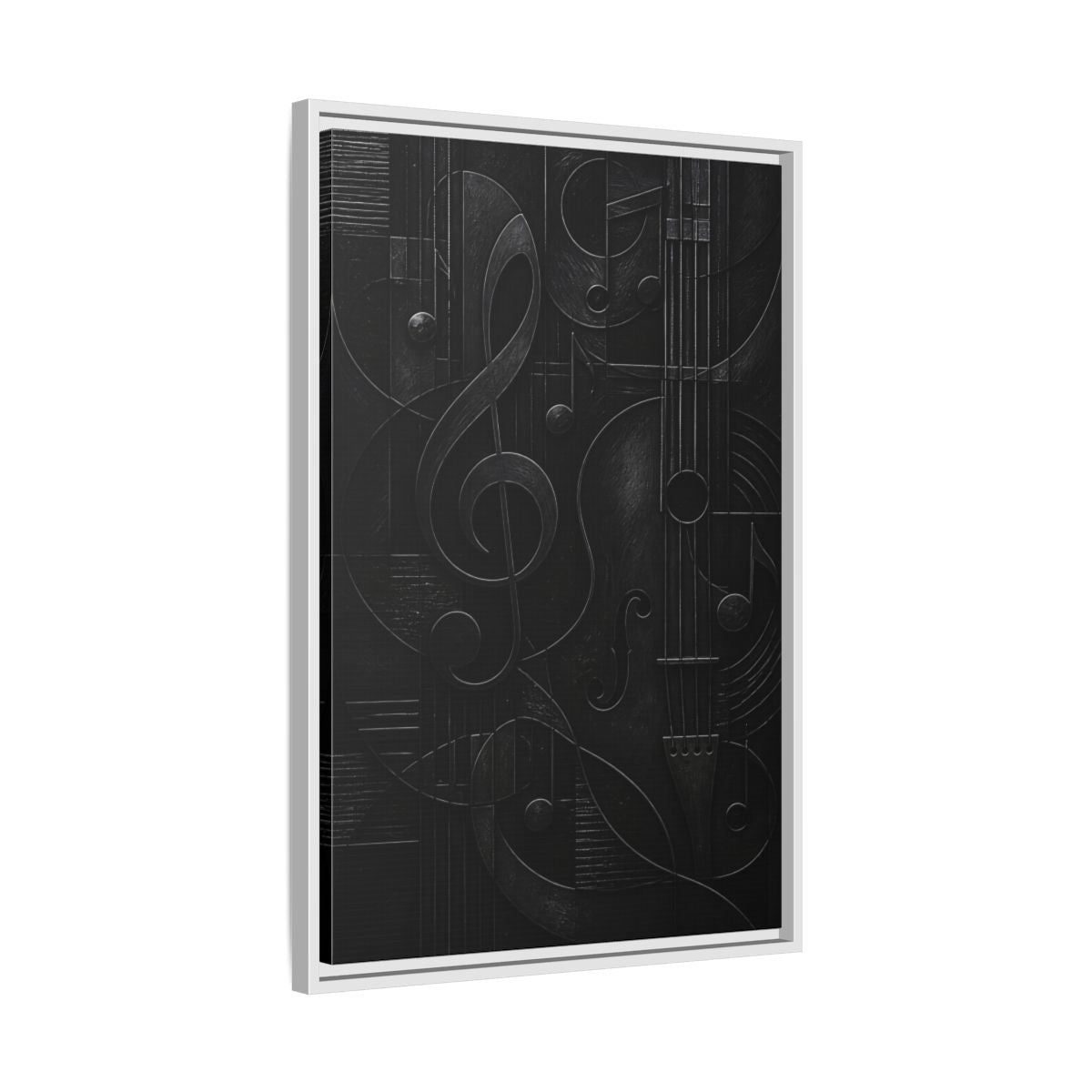Side Mockup 10. Abstract Musical Symbols Black Musical Art shown as stretched canvas wall art