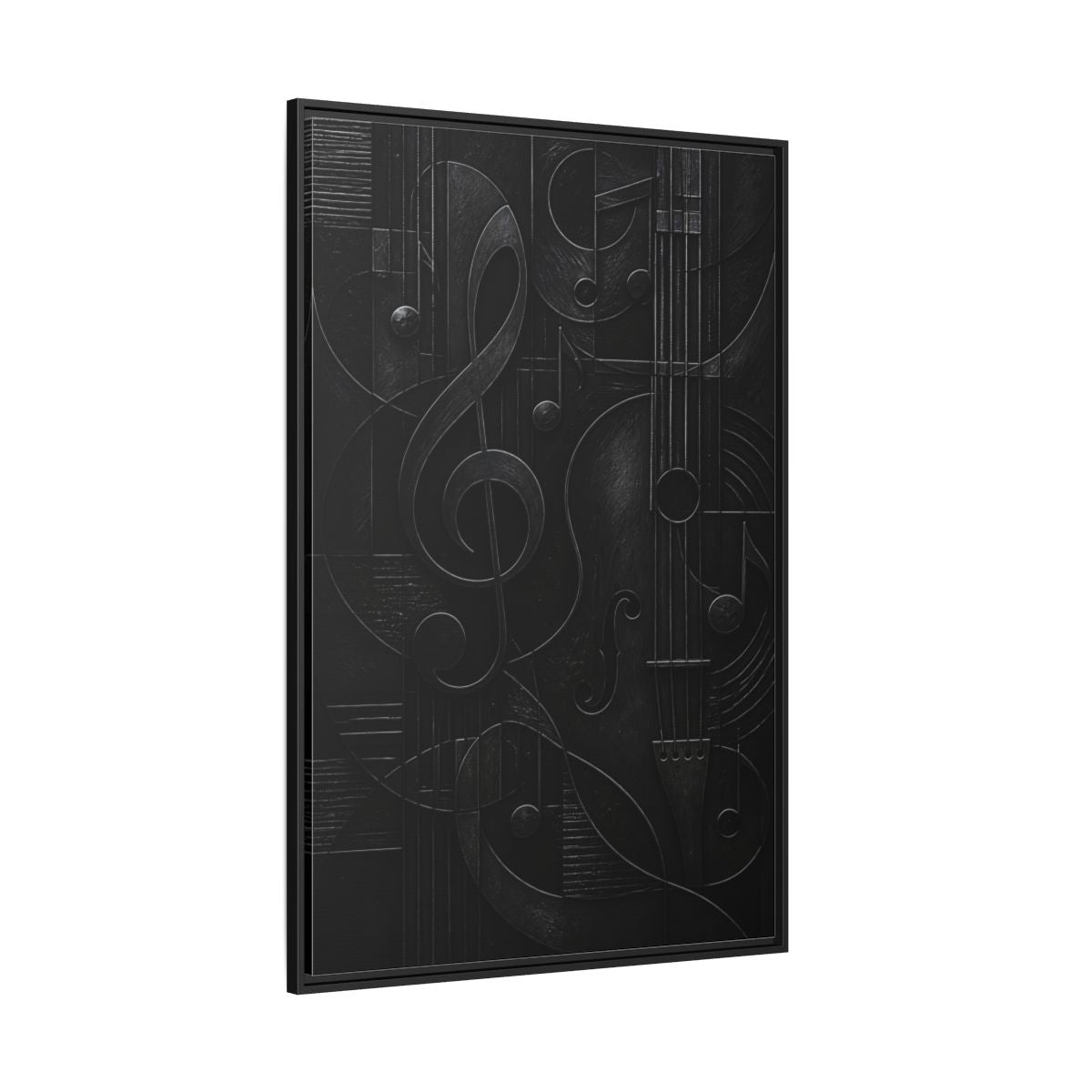 Side Mockup 12. Abstract Musical Symbols Black Musical Art shown as stretched canvas wall art