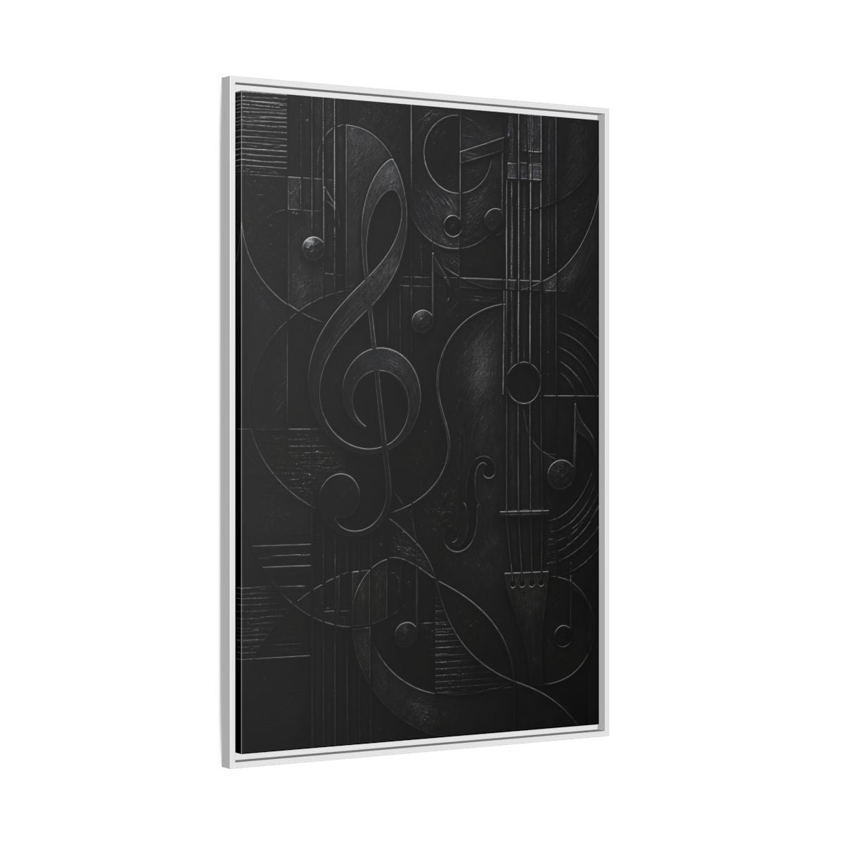 Side Mockup 7. Abstract Musical Symbols Black Musical Art shown as stretched canvas wall art