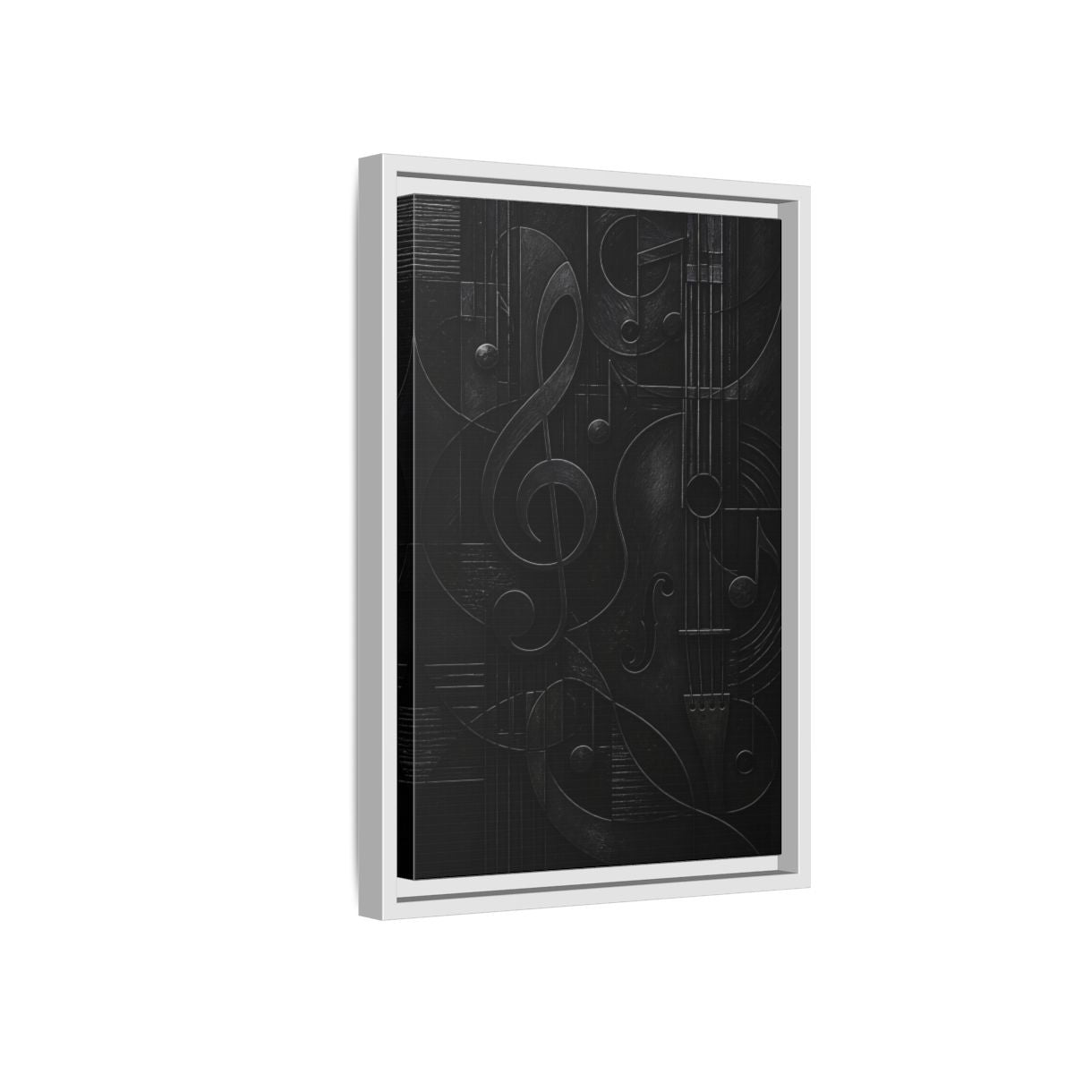 Side Mockup 4. Abstract Musical Symbols Black Musical Art shown as stretched canvas wall art