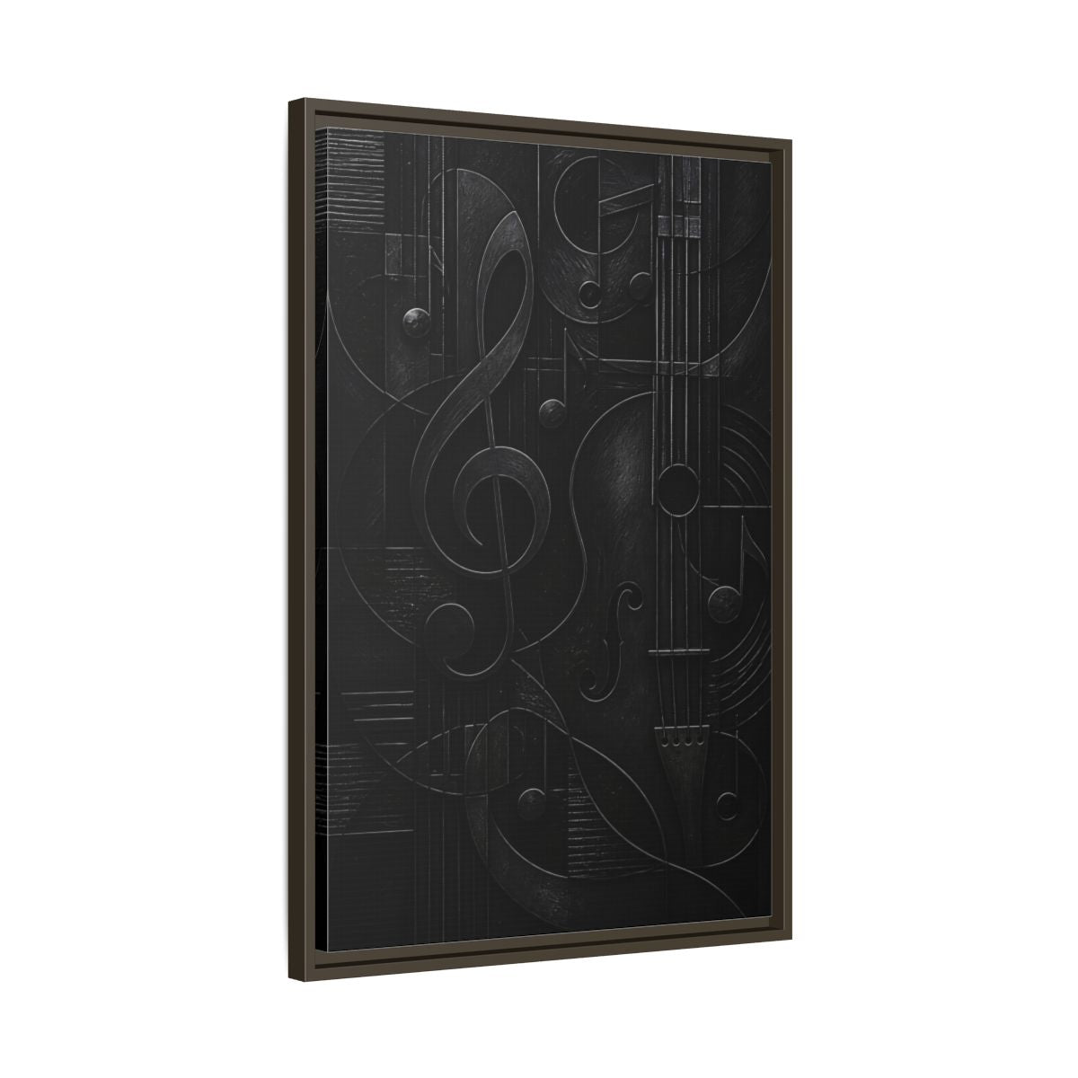 Side Mockup 11. Abstract Musical Symbols Black Musical Art shown as stretched canvas wall art
