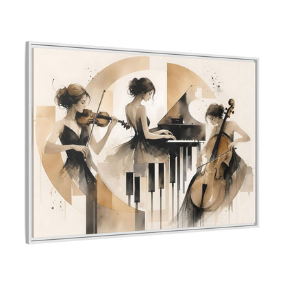 Side Mockup 7. Abstract Musicians Black And Gold shown as framed canvas print
