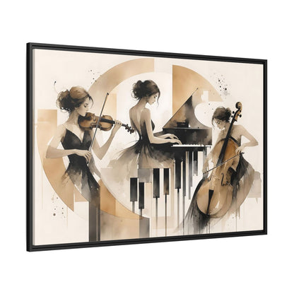 Side Mockup 12. Abstract Musicians Black And Gold shown as framed canvas print