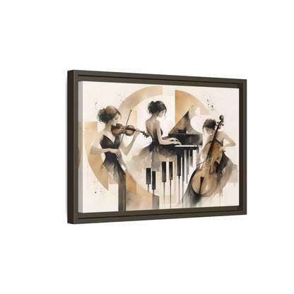 Side Mockup 5. Abstract Musicians Black And Gold shown as framed canvas print
