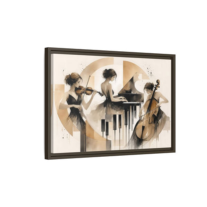 Side Mockup 2. Abstract Musicians Black And Gold shown as framed canvas print