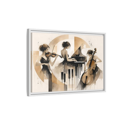 Side Mockup 1. Abstract Musicians Black And Gold shown as framed canvas print