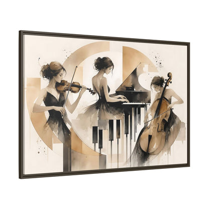 Side Mockup 8. Abstract Musicians Black And Gold shown as framed canvas print