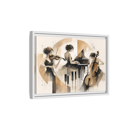 Side Mockup 4. Abstract Musicians Black And Gold shown as framed canvas print