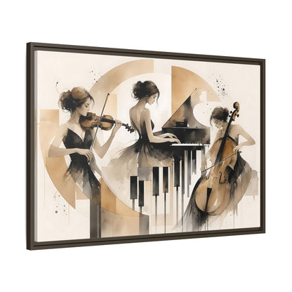 Main Mockup. Abstract Musicians Black And Gold shown as framed canvas print