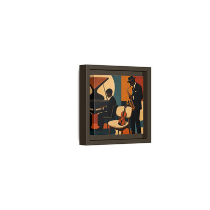 Side Mockup 23. Abstract Musicians Orange Teal Jazz shown as framed canvas print