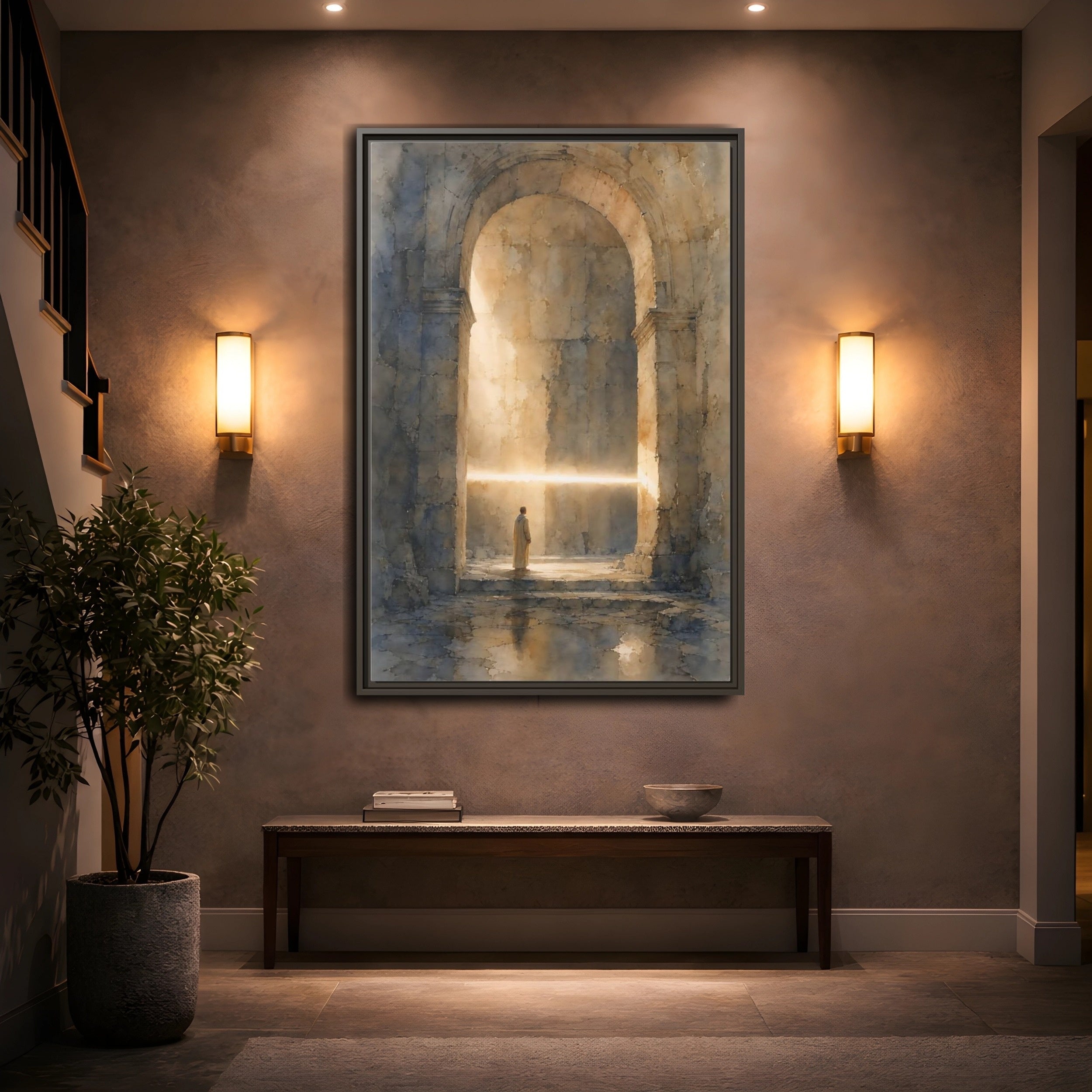 Mockup 2. Abstract Mystic Archway Golden Light Arch shown as stretched canvas wall art