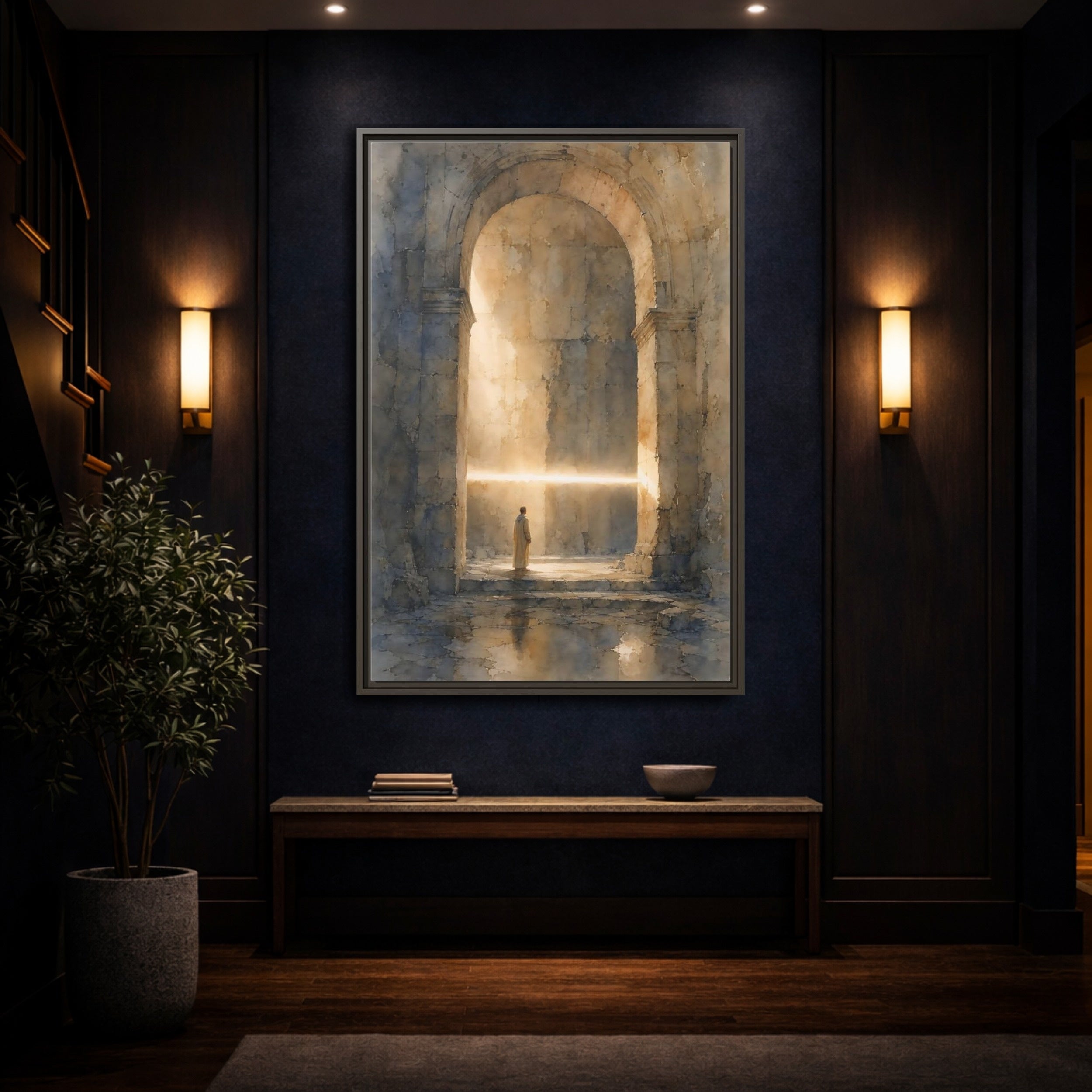 Mockup 4. Abstract Mystic Archway Golden Light Arch shown as stretched canvas wall art