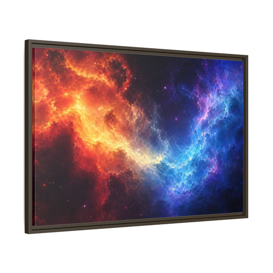 Main Mockup. Abstract Nebula Orange Blue Nebula shown as stretched canvas wall art