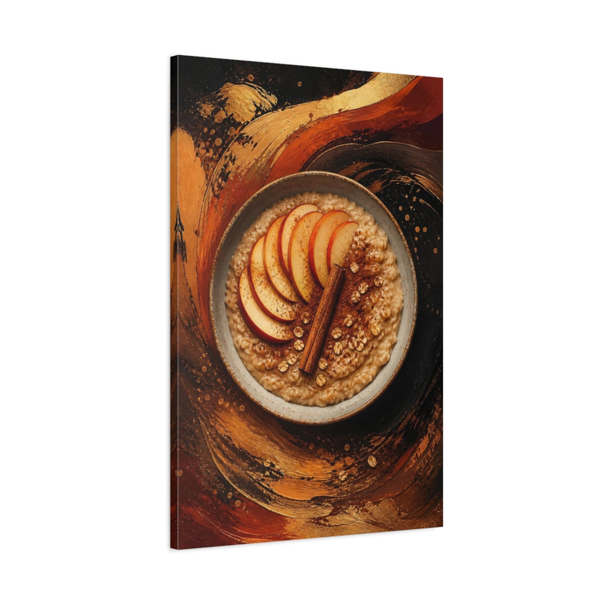 Main Mockup. Abstract Oatmeal Golden Brown shown as stretched canvas wall art