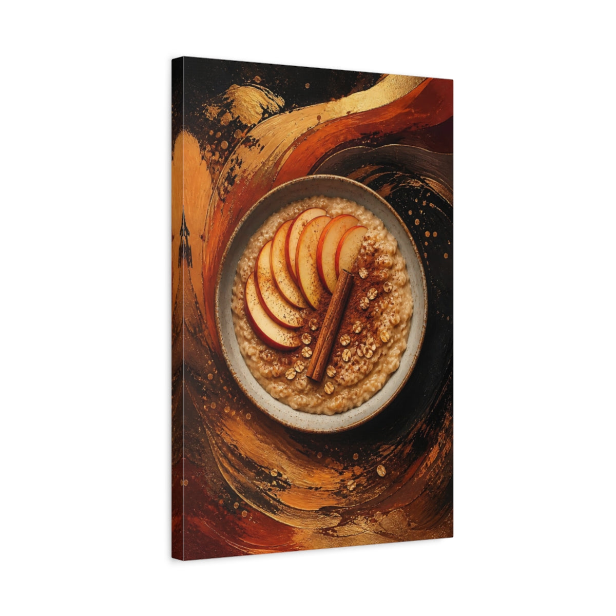 Side Mockup 3. Abstract Oatmeal Golden Brown shown as stretched canvas wall art