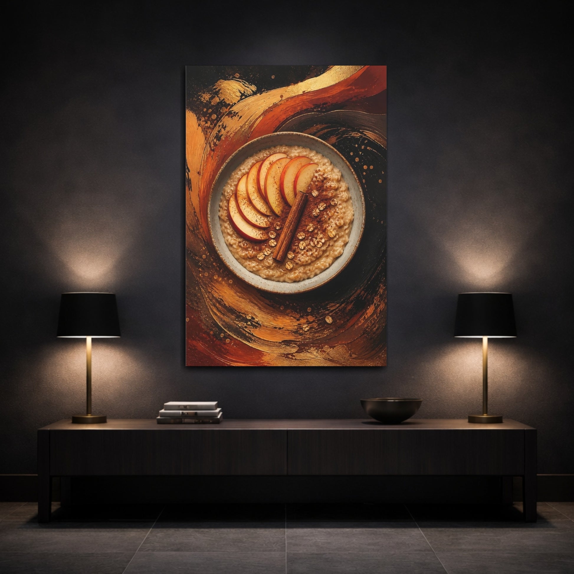 Mockup 3. Abstract Oatmeal Golden Brown shown as stretched canvas wall art