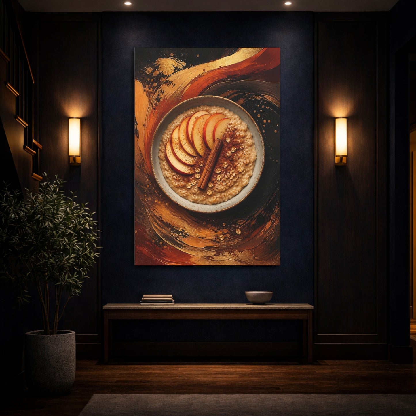 Mockup 4. Abstract Oatmeal Golden Brown shown as stretched canvas wall art
