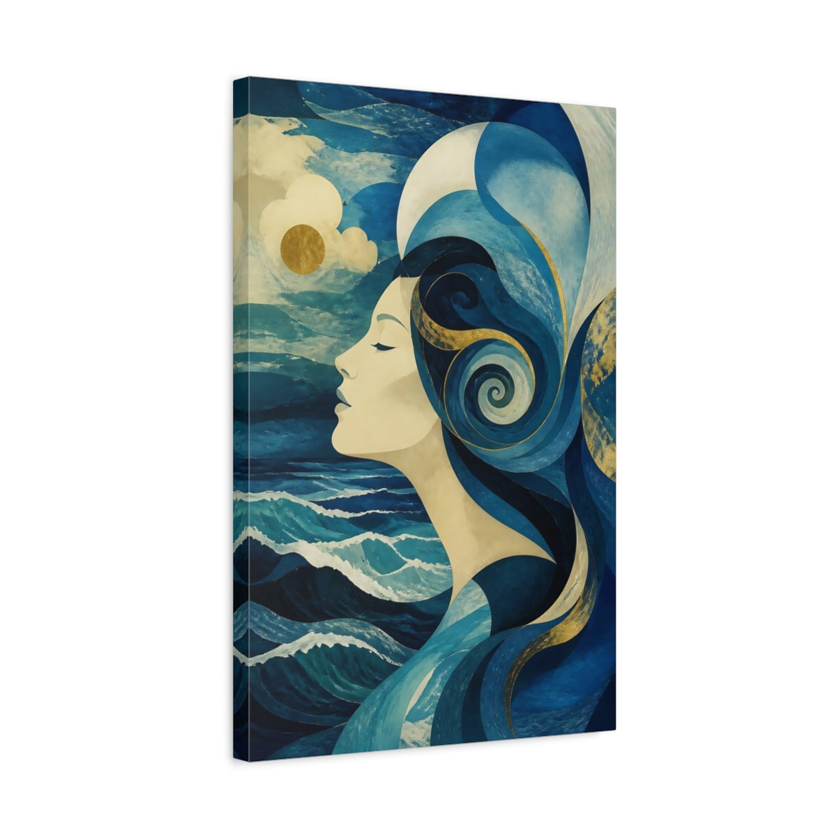 Side Mockup 3. Abstract Ocean Profile shown as canvas print