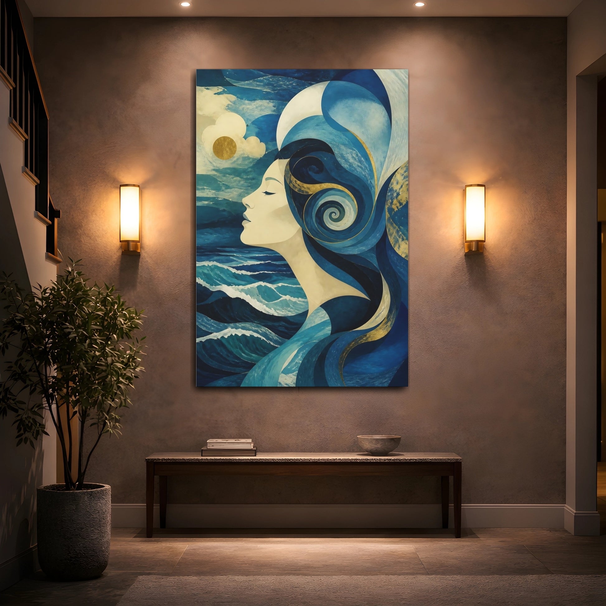 Mockup 2. Abstract Ocean Profile shown as canvas print