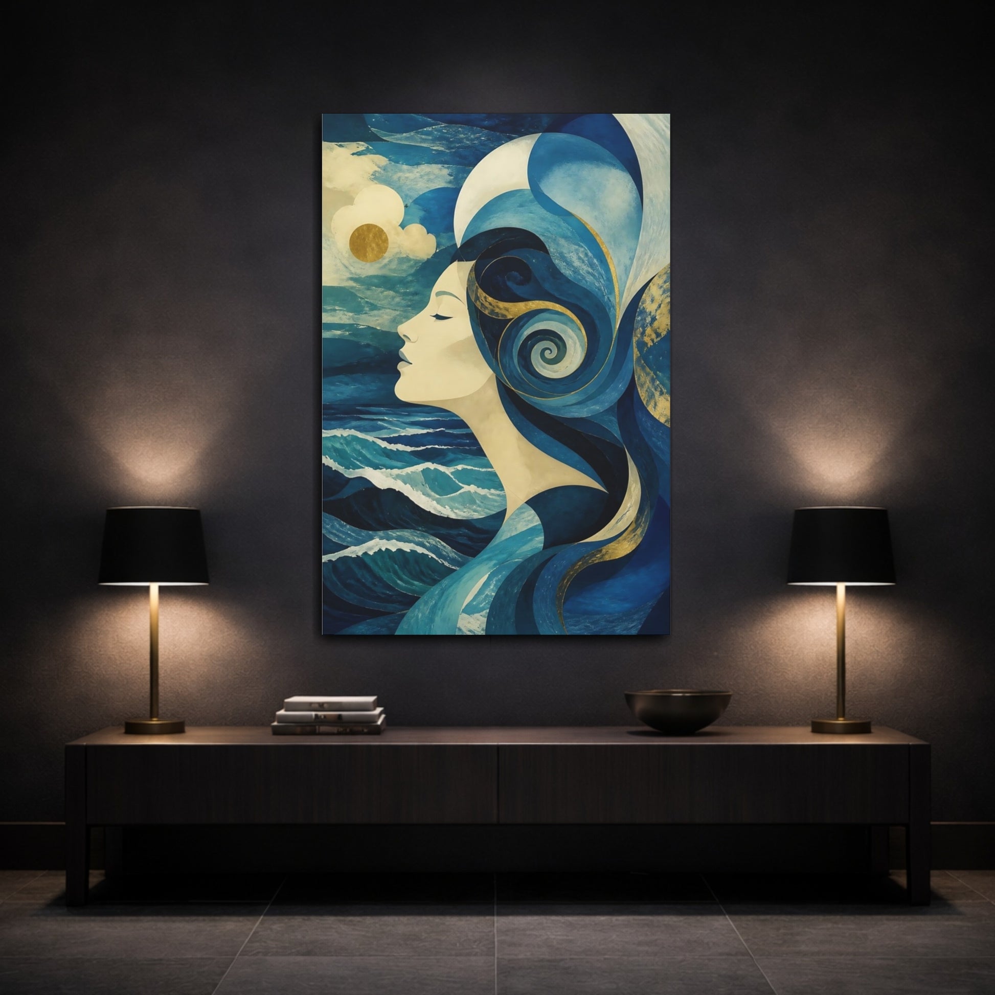 Mockup 3. Abstract Ocean Profile shown as canvas print