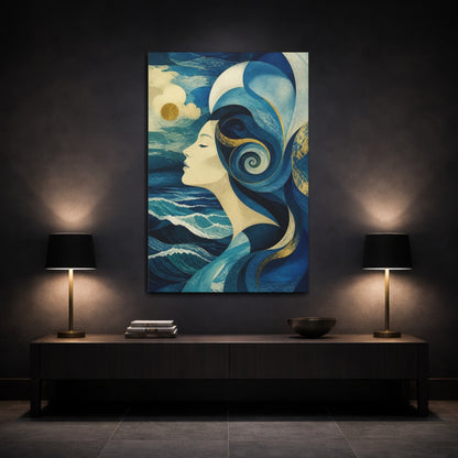 Mockup 3. Abstract Ocean Profile shown as canvas print