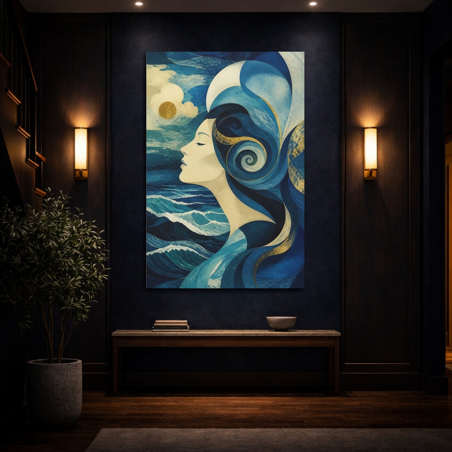 Mockup 4. Abstract Ocean Profile shown as canvas print