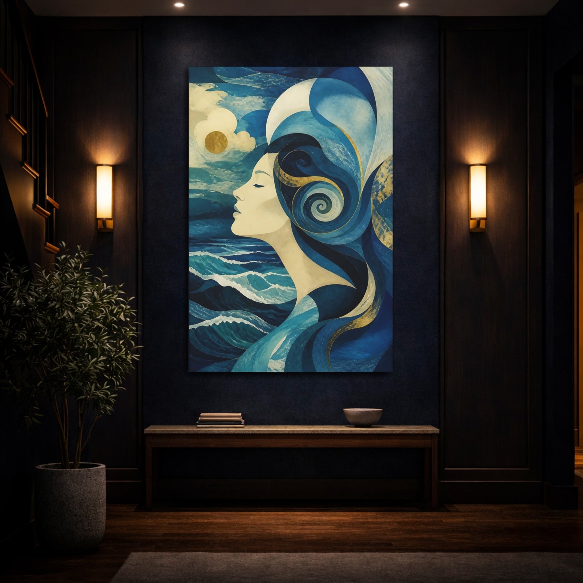 Mockup 4. Abstract Ocean Profile shown as canvas print