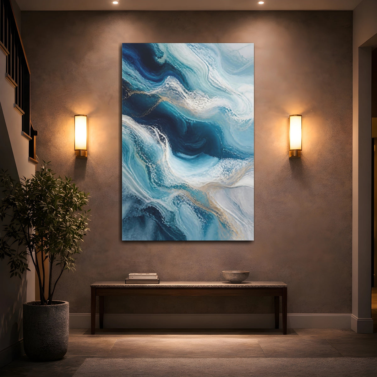 Mockup 2. Abstract Ocean Waves shown as canvas print