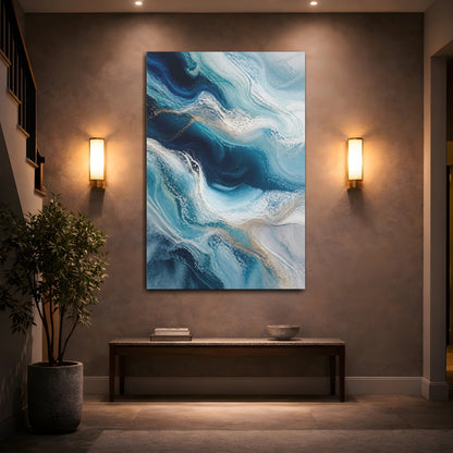 Mockup 2. Abstract Ocean Waves shown as canvas print