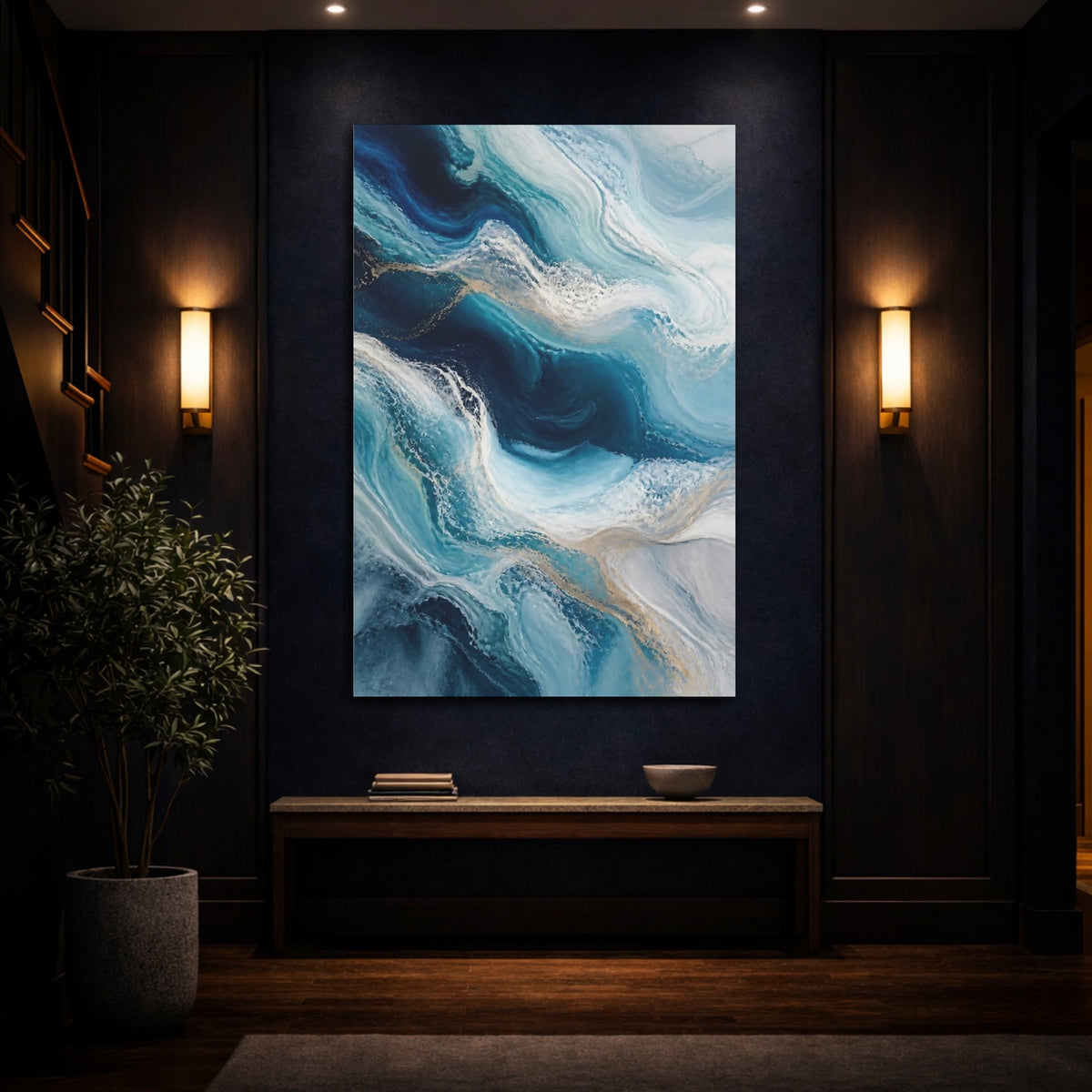 Mockup 4. Abstract Ocean Waves shown as canvas print
