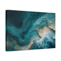 Side Mockup 4. Abstract Ocean Waves Teal Gold Abstract shown as stretched canvas wall art