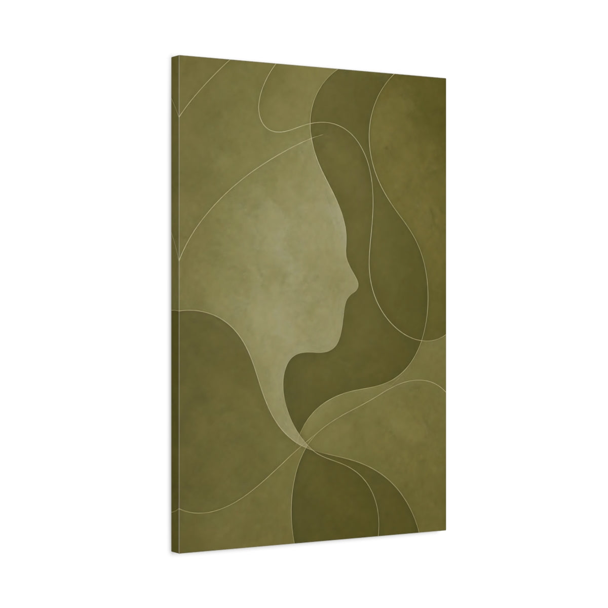 Main Mockup. Abstract Olive Face Profile shown as canvas print