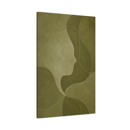 Main Mockup. Abstract Olive Face Profile shown as canvas print