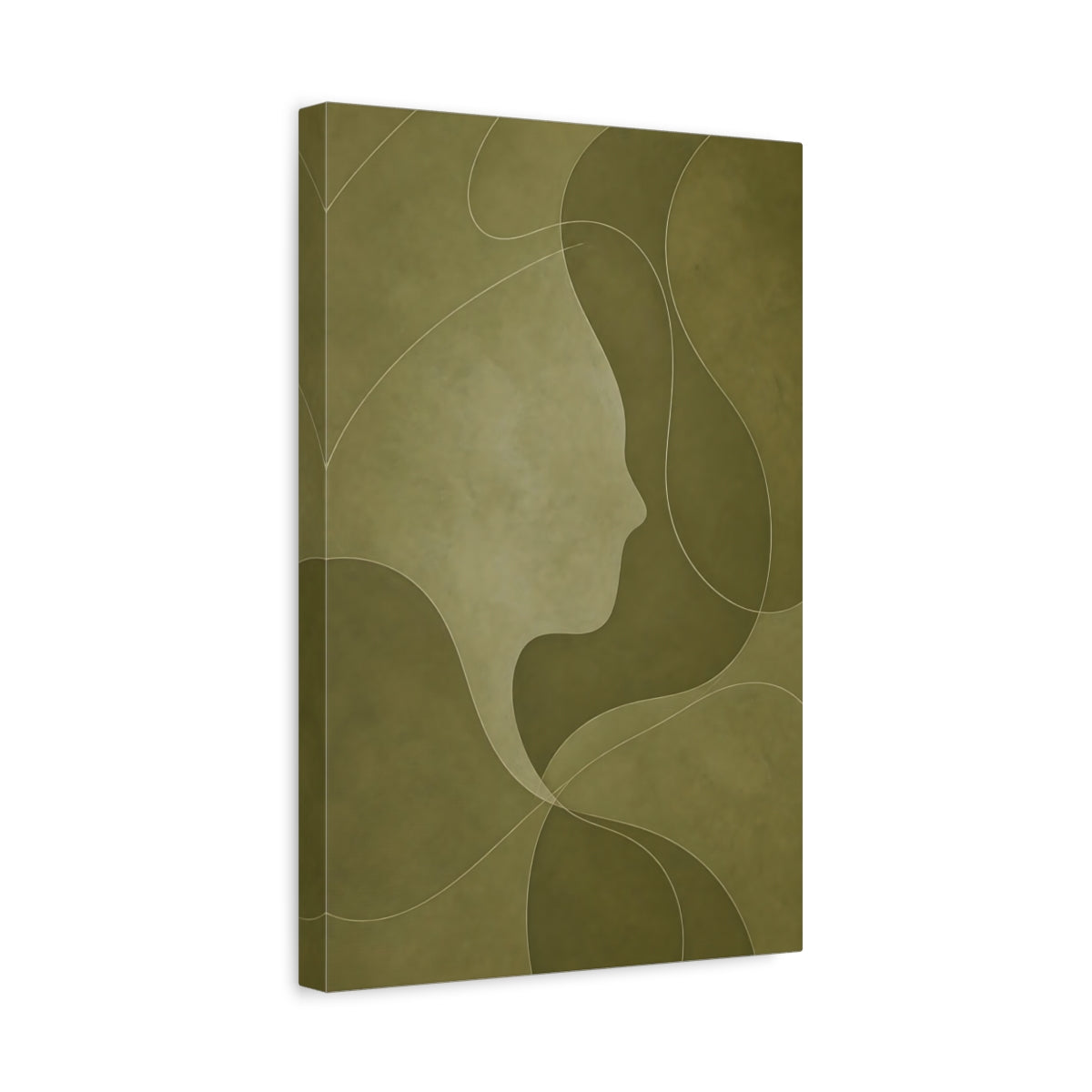 Side Mockup 4. Abstract Olive Face Profile shown as canvas print