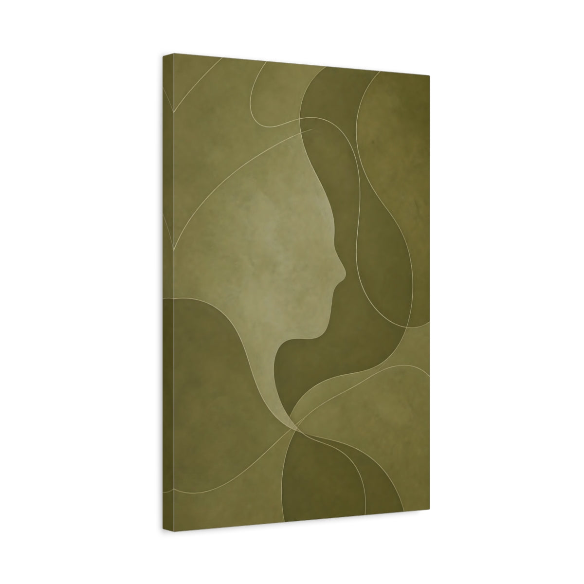 Side Mockup 3. Abstract Olive Face Profile shown as canvas print