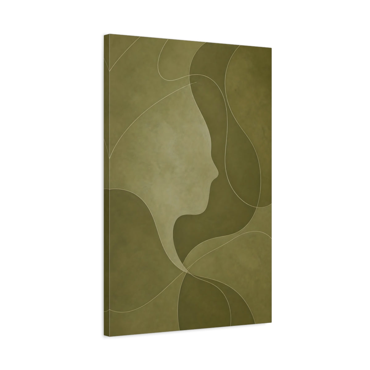 Side Mockup 2. Abstract Olive Face Profile shown as canvas print